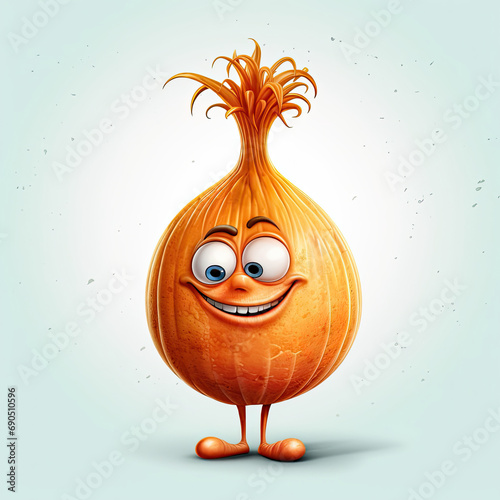 3D Illustration of onion character that is drawn in cartoon style, AI Generated