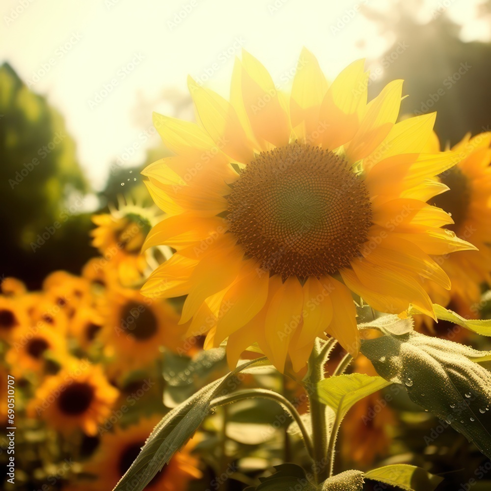 Obraz premium Blooming sunflowers photo in sunlight
