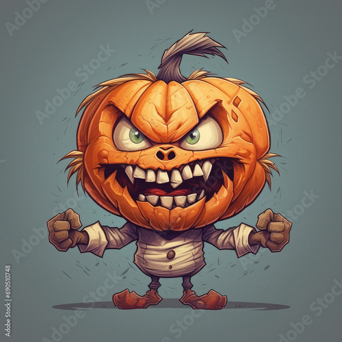3D Illustration of pumpkin character that is drawn in cartoon style, AI Generated