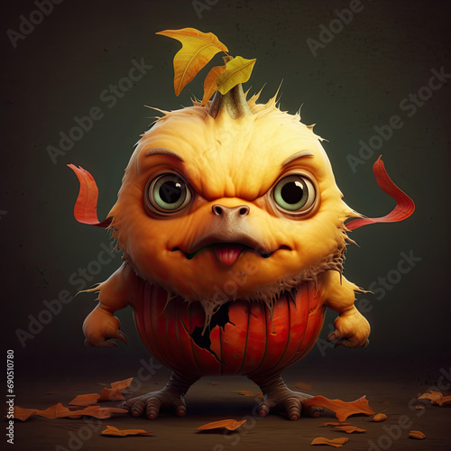 3D Illustration of pumpkin character that is drawn in cartoon style, AI Generated