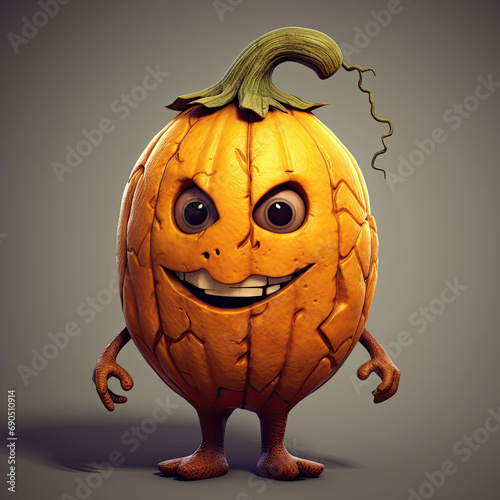 3D Illustration of pumpkin character that is drawn in cartoon style, AI Generated