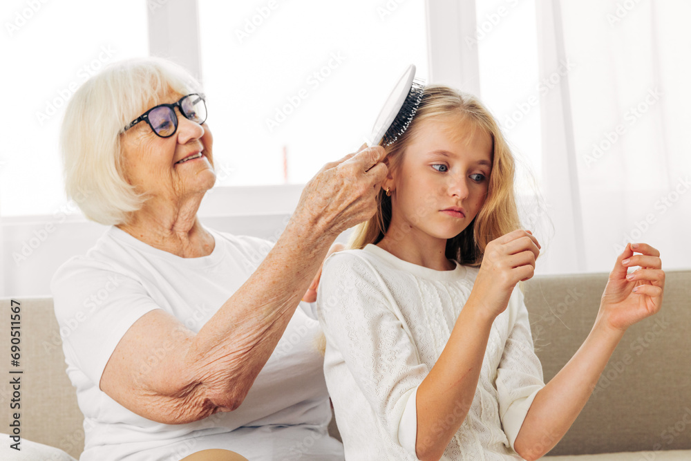 Couch grandmother granddaughter child girl Couch grandmother granddaughter child girl