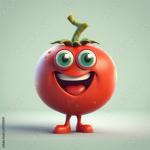 3D Illustration of tomato character that is drawn in cartoon style, AI Generated