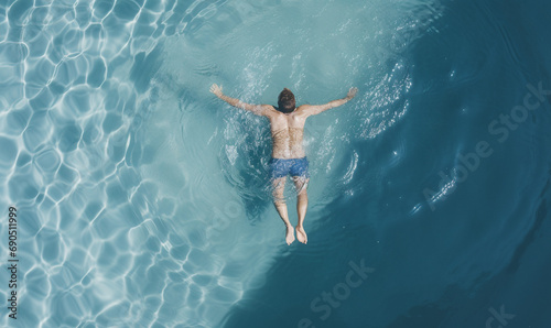 aerial view man swimming in sea
