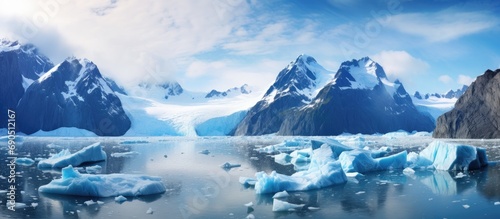 Kenai Fjords National Park in Alaska has a blue glacier. photo