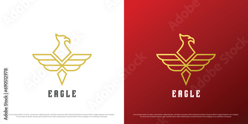 Eagle logo design illustration. Mascot silhouette of a vicious predator eagle beak animal shape. Abstract icon creative flat simple elegant minimalist classy glamor imperial luxury royal monarch.