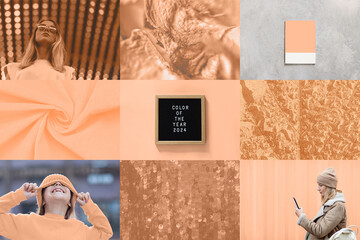 Crédence de cuisine Pantone 2024 Peach Fuzz Color of the year 2024 peach fuzz collage. Trendy colors concept  © Алина Бузунова