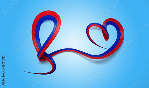 3d Flag Of Philippines Heart Shaped Wavy Awareness Ribbon flag On Blue Background, 3d illustration