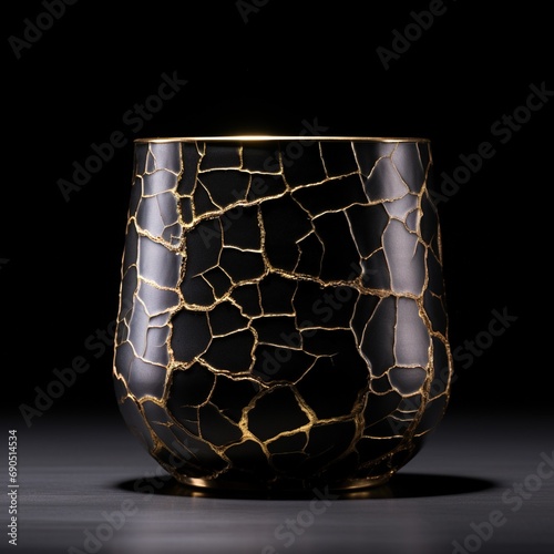 black with gold crack porcelain glass cup