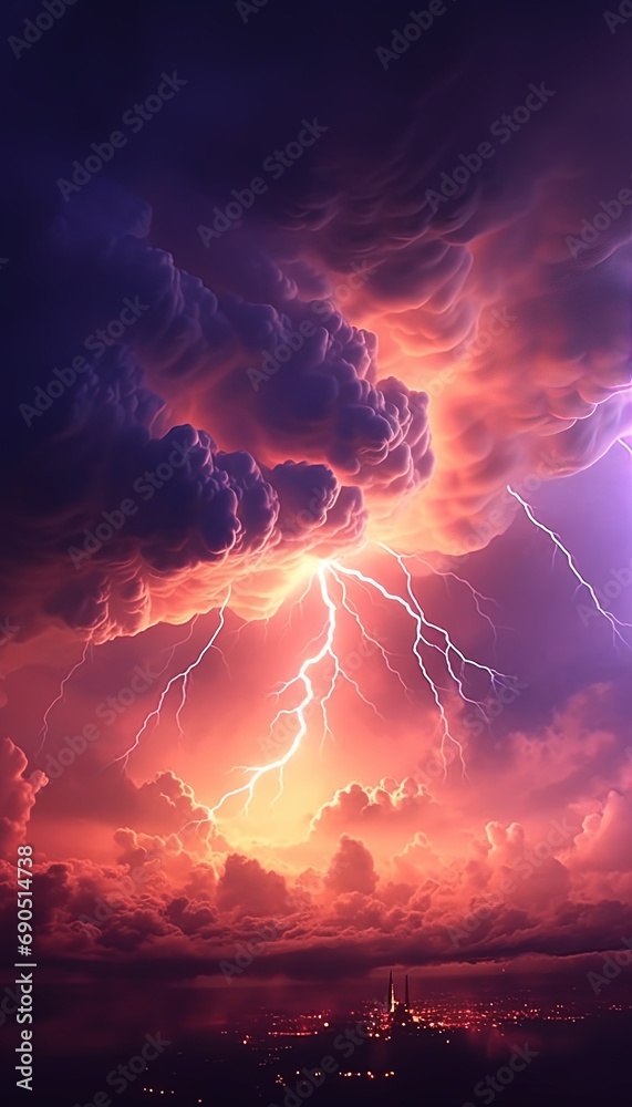 colorful thunderstorm and lightning - obrazy, fototapety, plakaty 