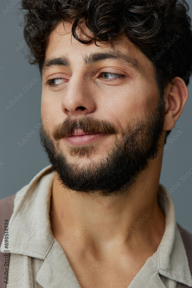 Obraz premium Person man model face portrait young beard happy guy confident adult looking