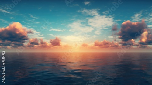 a large body of water with clouds in the sky and the sun in the middle of the ocean in the middle of the day.