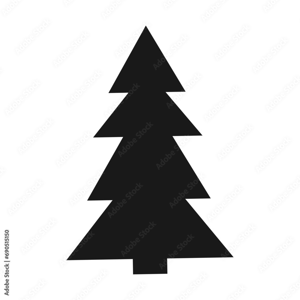 Vector christmas tree black silhouette on white