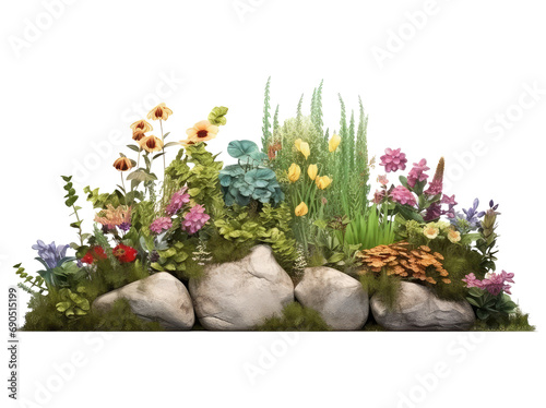 flowerbed in a garden isolated on transparent background