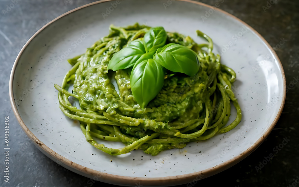 Capture the essence of Pesto in a mouthwatering food photography shot Generative AI