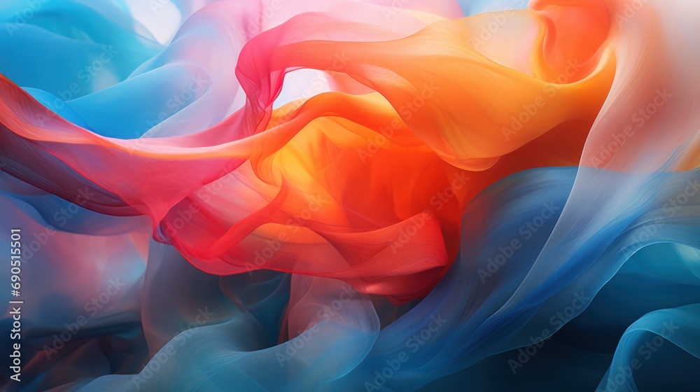  an abstract painting of a red, orange, blue, and pink wave of liquid or water on a white background.