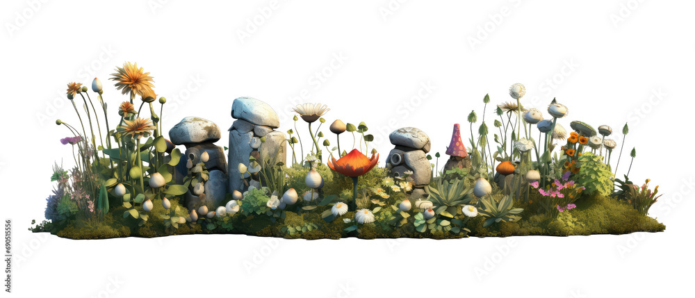 flowerbed in a garden isolated on transparent background - obrazy, fototapety, plakaty 