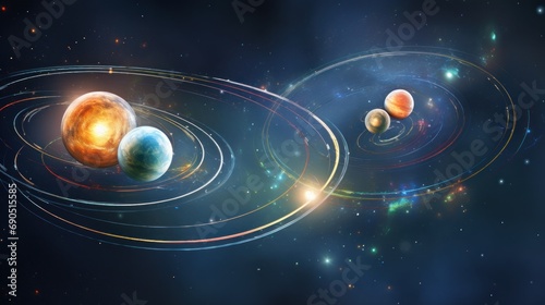  an artist s rendering of a solar system with the planets in the foreground and the sun in the background.