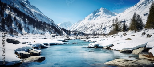 Enchanting Swiss landscape in Grisons Canton: Bernina Pass in the Bernina mountains (2328 mt asl), late winter.