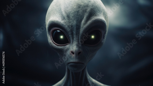 Alien creature has a message for humans. Grey kind humanoid from an other planet portrait series