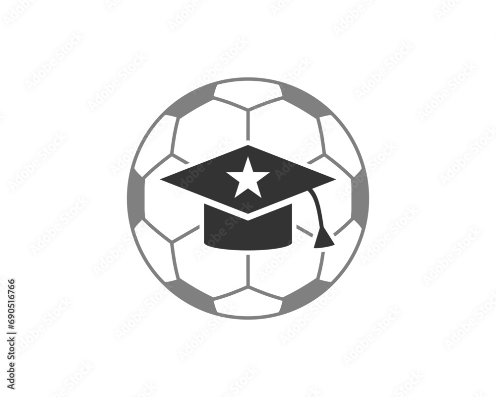 Graduation hat inside the soccer ball vector logo