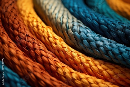  a close up of a multicolored rope with different colors of braiding on top of each other in a circle.