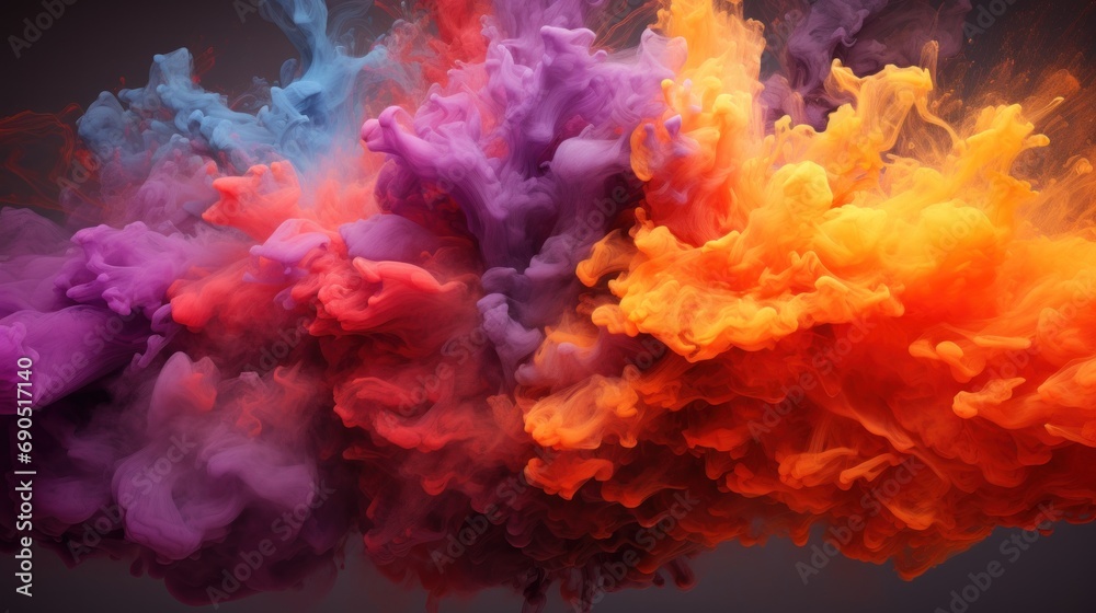  a multicolored cloud of smoke is shown in the middle of a black background with a gray back ground.