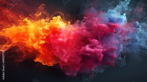  a multicolored cloud of smoke is shown in the middle of a black background with a black background and a red, orange, blue, yellow, pink, and green, and pink smoke is in the middle.
