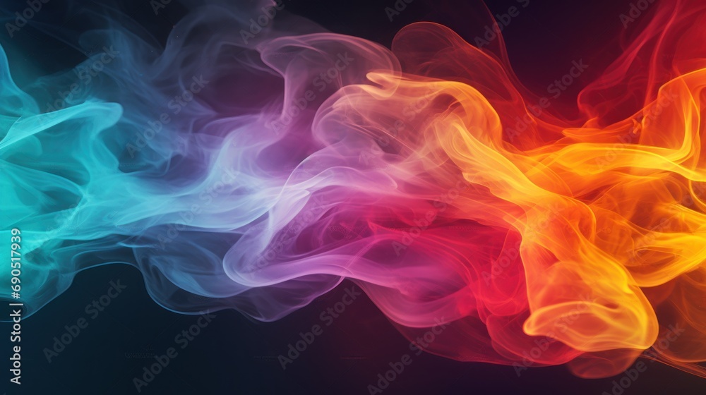  colorful smoke on a black background with a red, yellow, and blue smoke trailing up the side of the image.