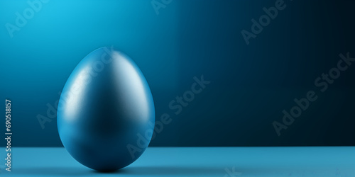 Blaues glänzenden Ei auf blauen Hintergrund im Querformat für Banner, ai generativ