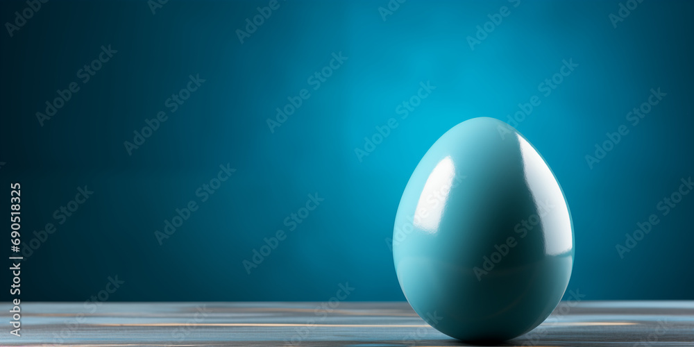 Blaues glänzenden Ei auf blauen Hintergrund im Querformat für Banner, ai generativ - obrazy, fototapety, plakaty 