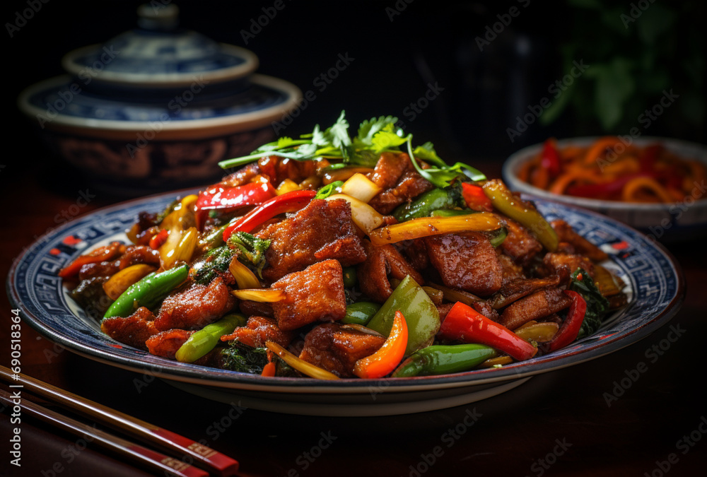 Stir-fried pork and vegetables. AI generated Images