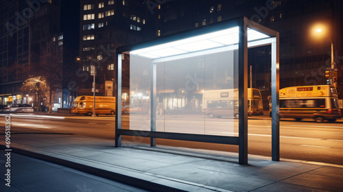 Bus stop with blank billboard on the street