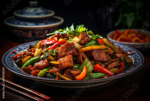 Stir-fried pork and vegetables. AI generated Images