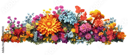 colorful flower garden in full bloom isolated on transparent background