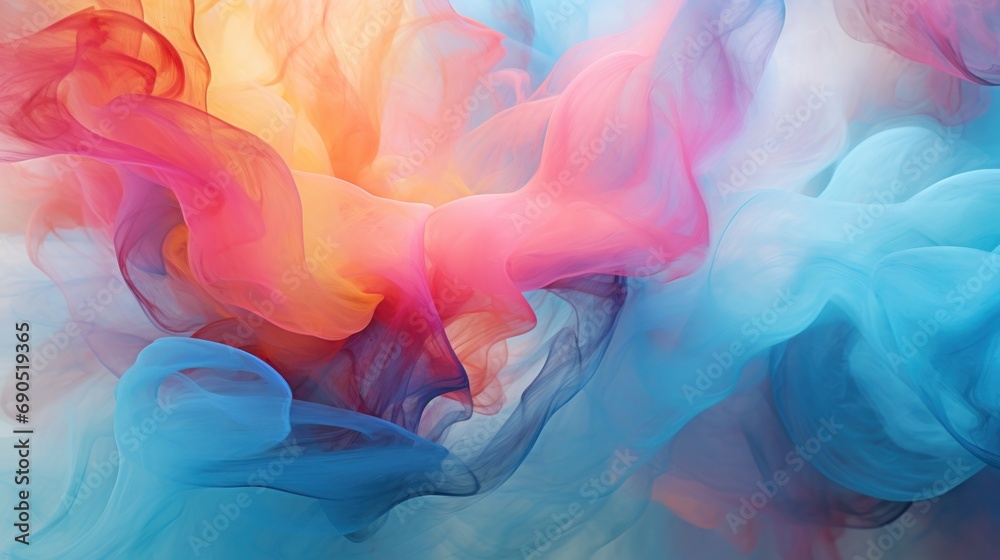 a multicolored cloud of smoke in the shape of a heart on a light blue, pink, orange, and white background. a multicolored cloud of smoke in the shape of a heart on a light blue, pink, orange, and white background.