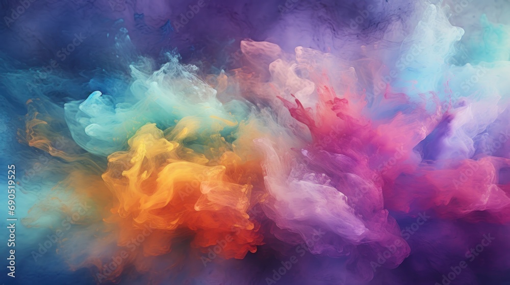  a multicolored cloud of smoke is seen in this artistically - colored, multi - colored, liquid - filled image.