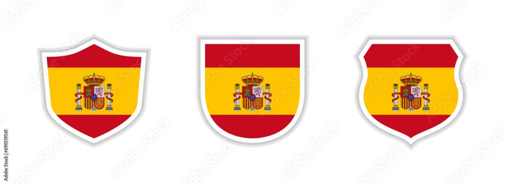 shields icon set of spain flag. vector illustration isolated on white background shields icon set of spain flag. vector illustration isolated on white background