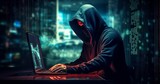 Hacker typing computer. Concept of cybercrime, cyberattack, dark web. Generative AI 
