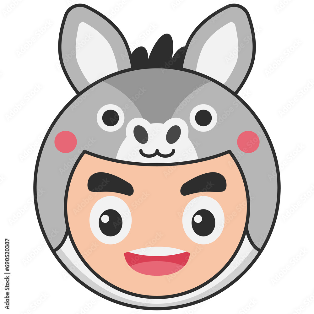 Cute Donkey Animal Head Avatar Illustration