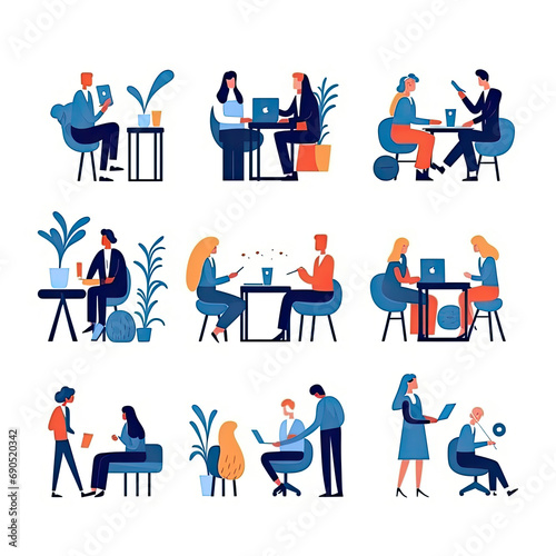 Business communication concept Flat vector illustration daily activities working on white background AI Generated
