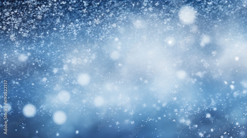  a blurry image of snow flakes on a blue background with snow flakes on the left side of the image.