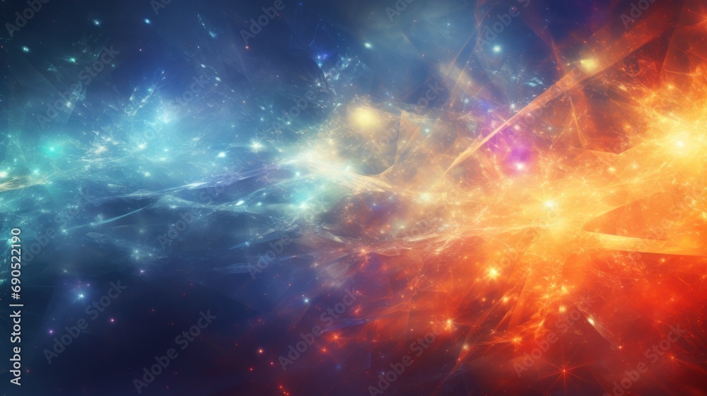  an image of a space scene with a lot of stars and a bright orange and blue light coming out of the center of the space.