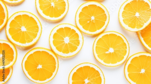  a group of sliced oranges sitting on top of each other on top of a white table next to each other.
