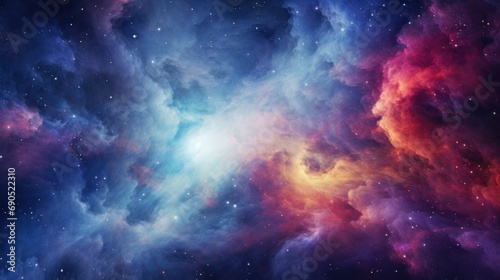  a colorful space filled with lots of stars and a bright blue and red star in the center of the image.