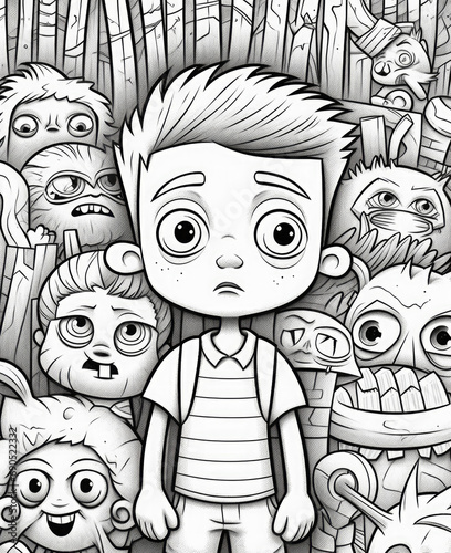 Coloring Page for Young Kids, cartoon style, thick lines, low detail, no shading