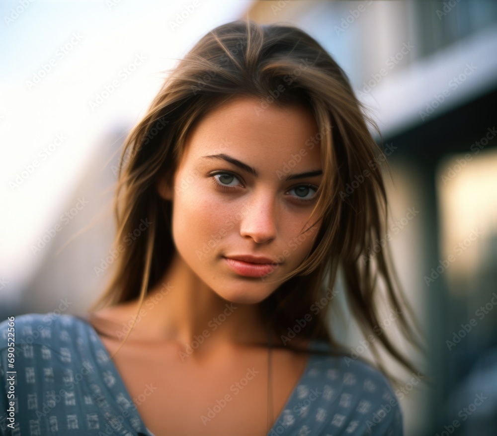 A captivating young woman with mesmerizing blue eyes in a dreamy, surreal portrait. Generative AI. A captivating young woman with mesmerizing blue eyes in a dreamy, surreal portrait. Generative AI.