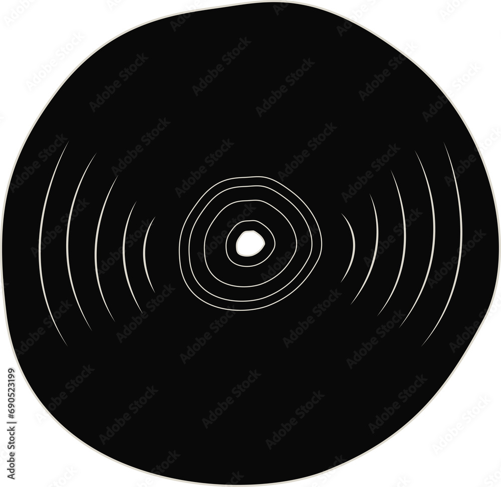 Vinyl record Cartoon style Black and white illustration Stock