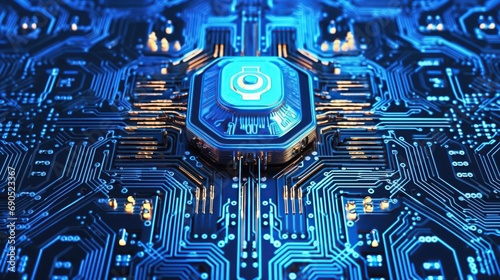 Circuit Board CPU Processor Microchip Starting Artificial Intelligence Digitalization of Neural Networking Data