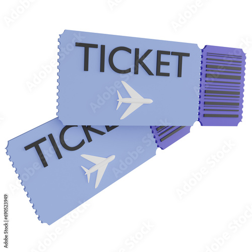 Airport tickets clipart flat design icon isolated on transparent background, 3D render Summer and travel concept